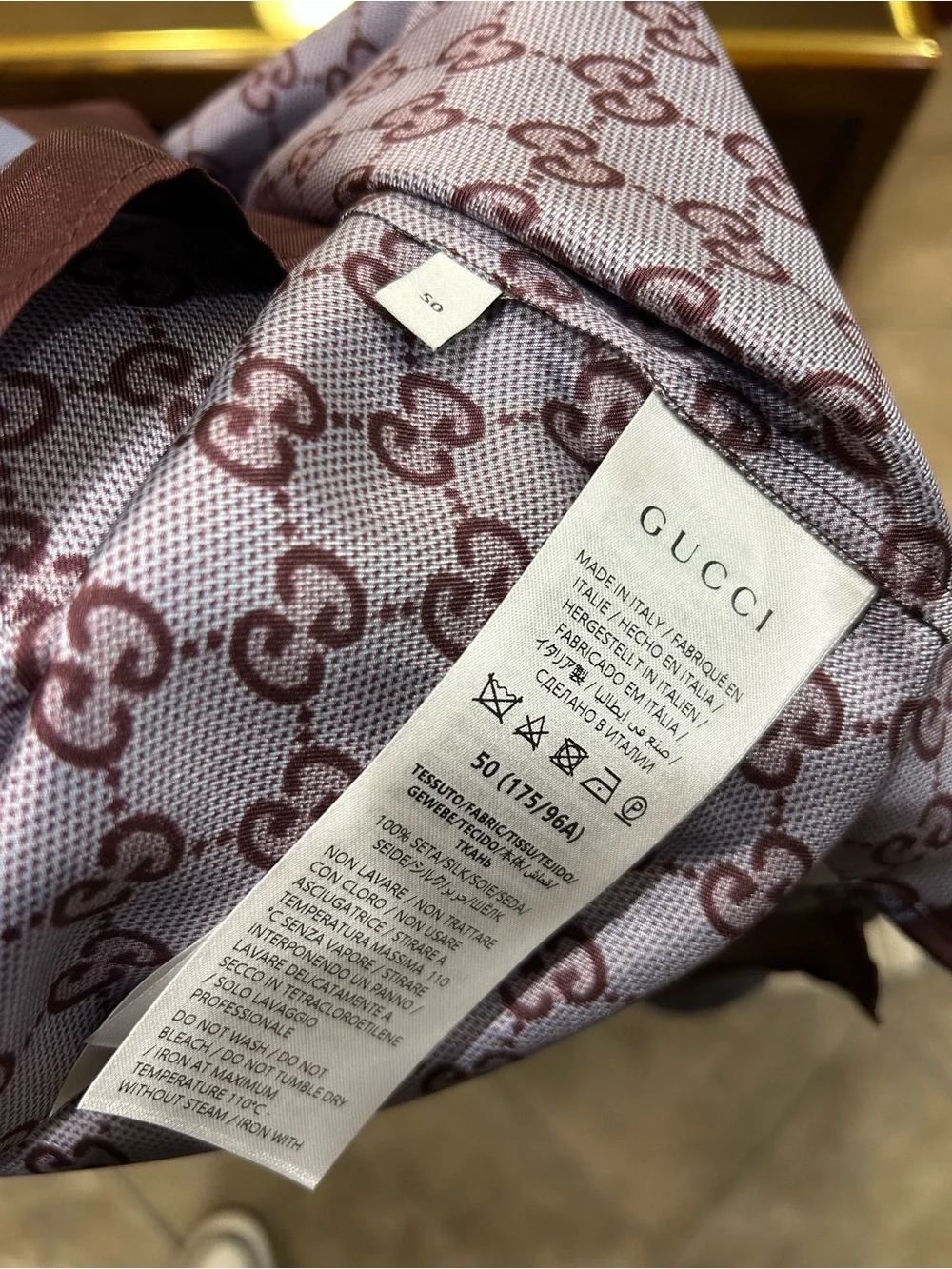 Men's Gucci 100% silk bowling shirt size 50/large US made in Italy